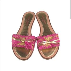 Kate Spade Raffia Printed Slides Sandals 8.5 Fits 8-8.5